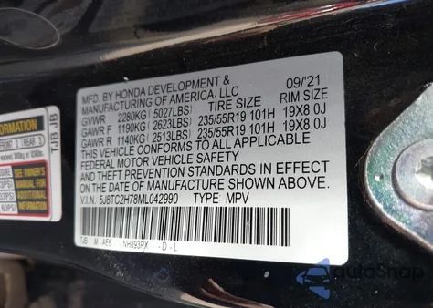 2021 Acura Rdx Advance Package/Pmc Edition z USA, uszkodzony, nr VIN 5J8TC2H78ML042990